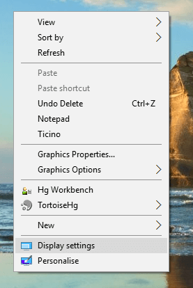 Display Settings Menu in Right Click of a Windows 10 Computer